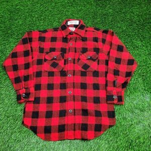 Vintage 70s Western Flannel Shirt Medium 20x28 Buffalo Plaid